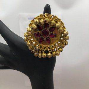 Afghan Kuchi Ring with Glass Stones And Bells, Afghan Ring, Tribal Ethnic Ring,